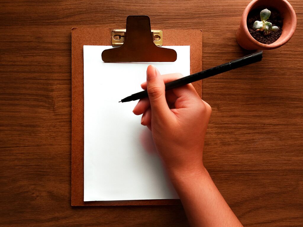 Organization and productivity concept. Clipboard mock up. Flat lay, top view.